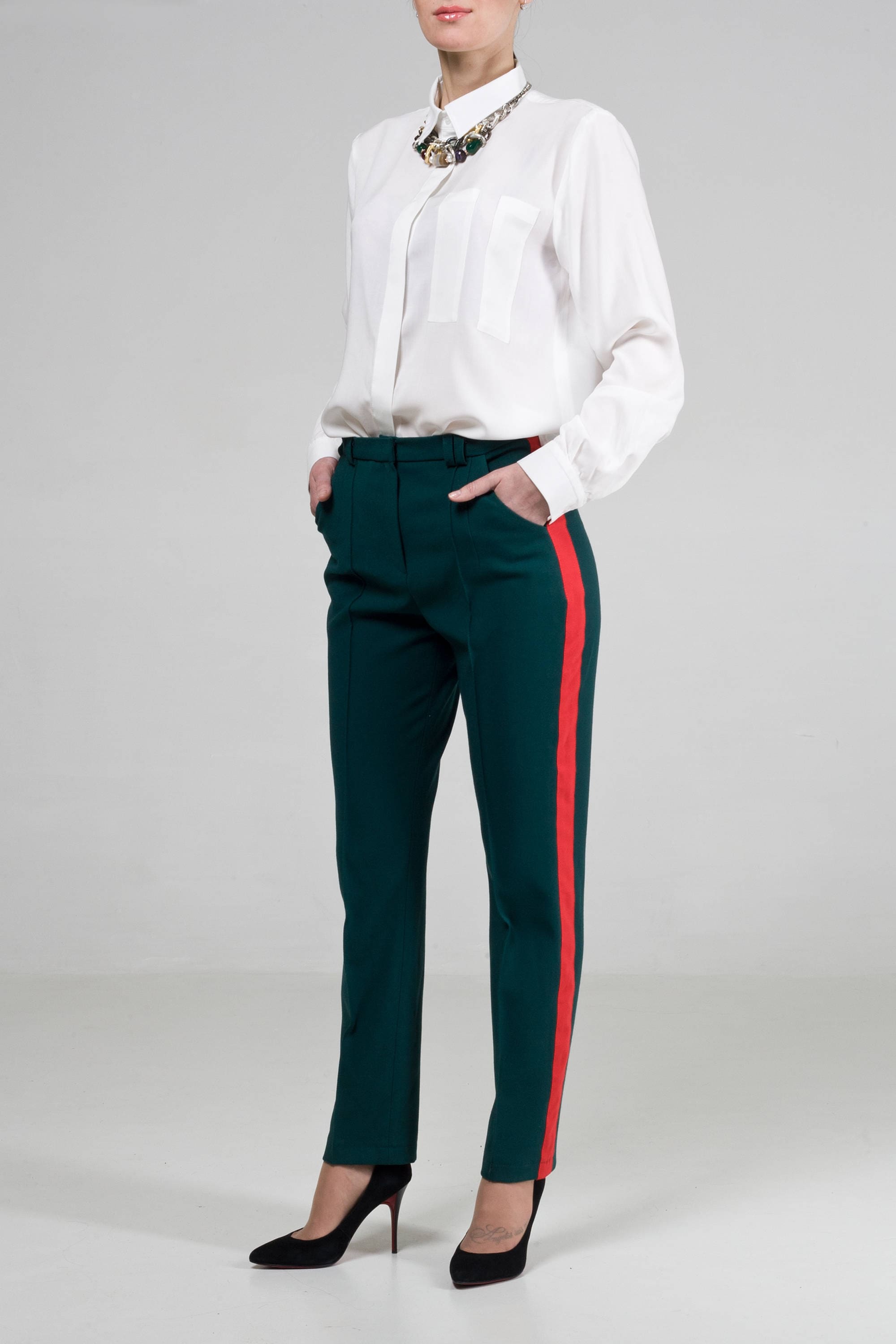 Side Stripe Pants Women, Green High Waisted Pants, Red Side Stripe Pants Women, Green High Waisted Pants, Red
