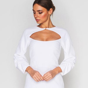 White cocktail dress women, Casual civil wedding dress, Mermaid Dress short, Dresses for women wedding guest, Fishtail dress midi TAVROVSKA