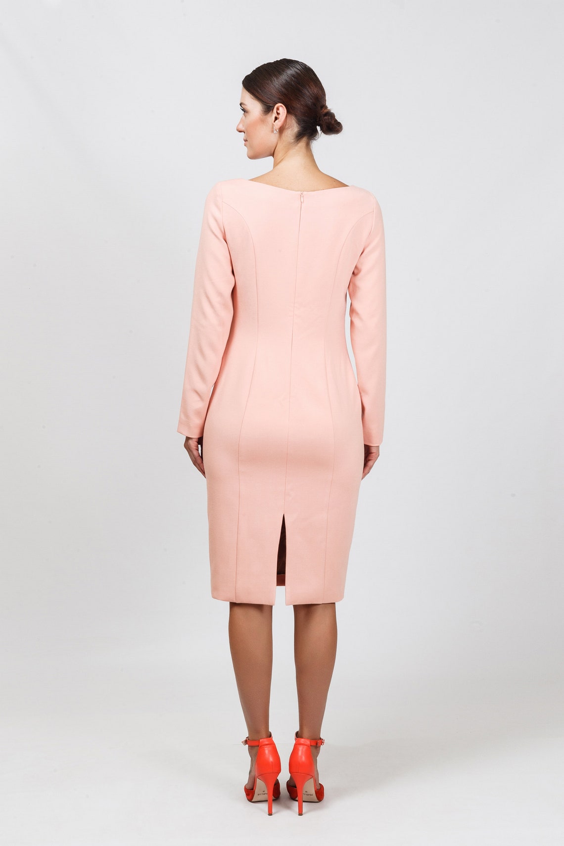 Pink Pencil Cocktail Dress Long Sleeve Midi Dresses for - Etsy