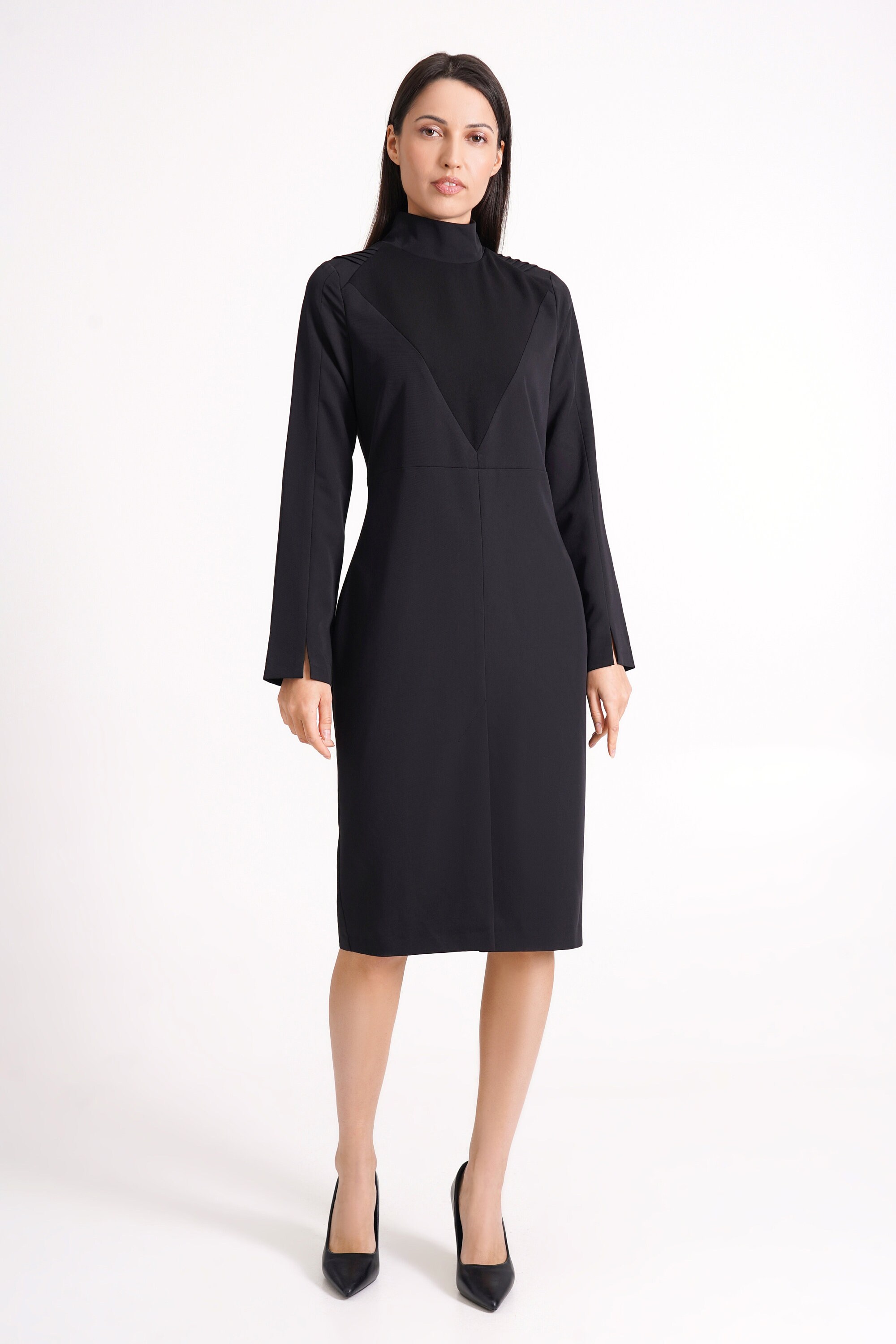 chinese dress ladies Black Long Sleeve Ruched Midi Bodycon Dress – AX Paris