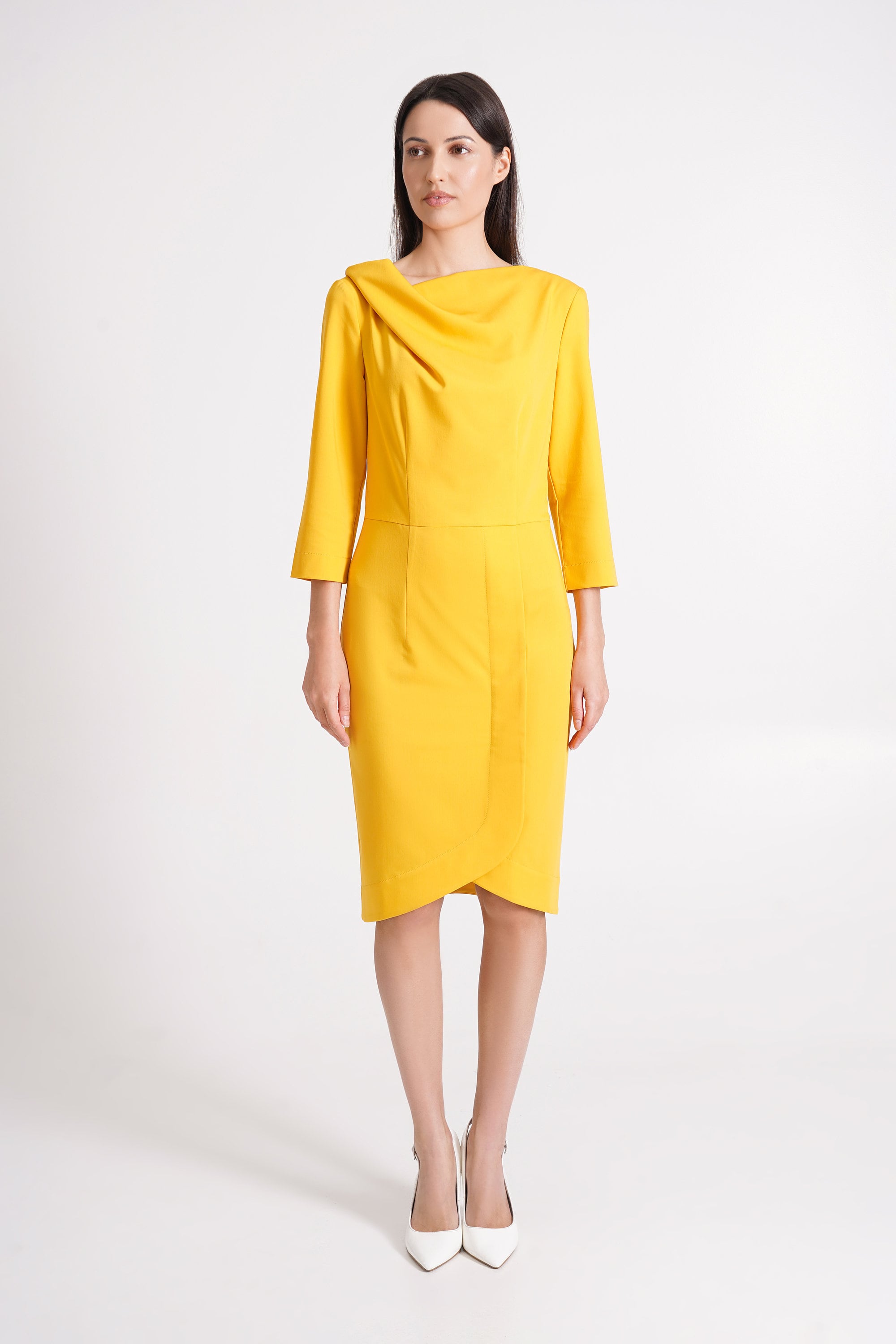Yellow Pencil Dress, Cowl Neck Dress Women, Asymmetrical Business Dress, Simple Wedding Guest Dress, Modern Office Dress, Cocktail TAVROVSKA - Etsy Yellow Pencil Dress, Cowl Neck Dress Women, Asymmetrical Business Dress, Simple Wedding Guest Dress, Modern Office Dress, Cocktail TAVROVSKA - Etsy