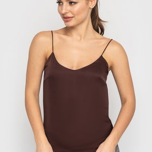 Camisole brown slip top, Silk satin tops for women, Bridesmaid Cami Spaghetti strap top, Cocktail tank top TAVROVSKA image 3