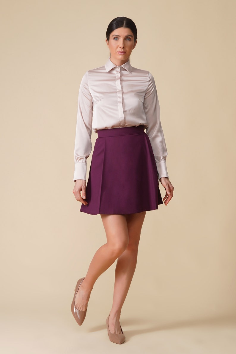 High waist pleated mini skirt, Short skirts for women, Preppy skirt, A line purple skirt, High waisted black pleated mini skirt TAVROVSKA image 2