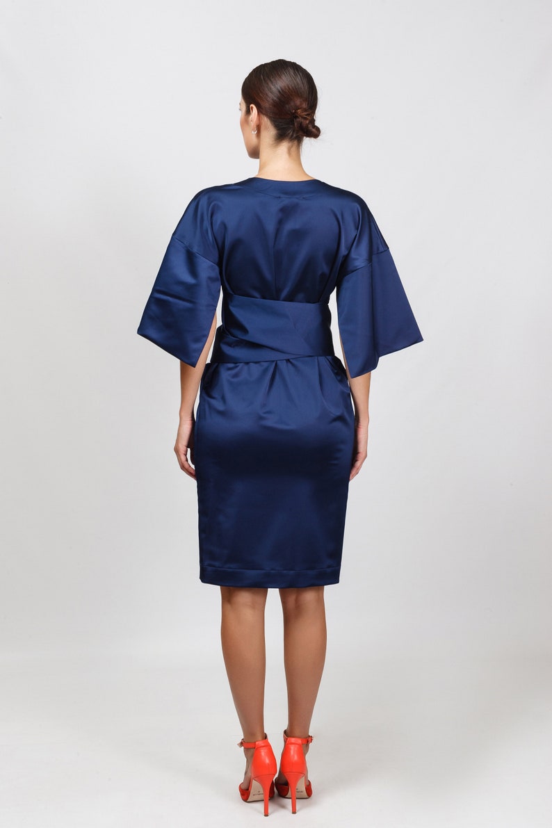 Sapphire Blue Kimono Dress Cocktail Japanese Midi Dress Etsy UK