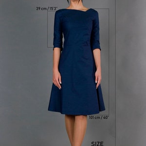 Robe de cocktail bleue, robes de soirée simples pour femmes, robe patineuse décontractée pour bureau d'affaires, robe ajustée et évasée de demoiselle d'honneur modeste TAVROVSKA image 2