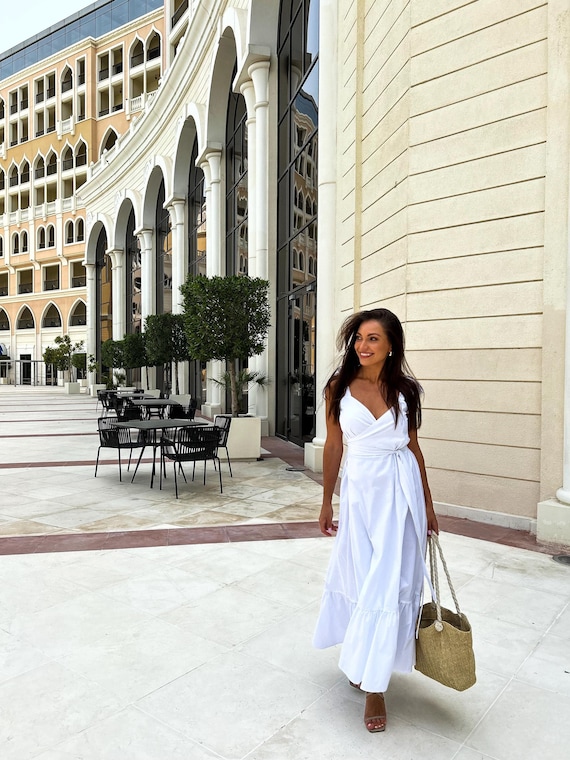White Summer Dress Maxi Full Length Dresses for Women White Long Dress Sleeveless Luxury Resort Outfit Wide Straps Beach Dress TAVROVSKA Etsy
