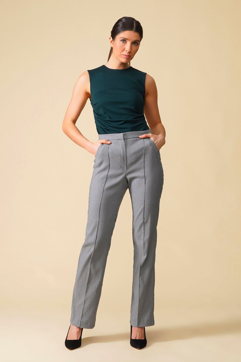 Jersey Womens Pant Suit Gray Houndstooth Casual Pant Suit Etsy