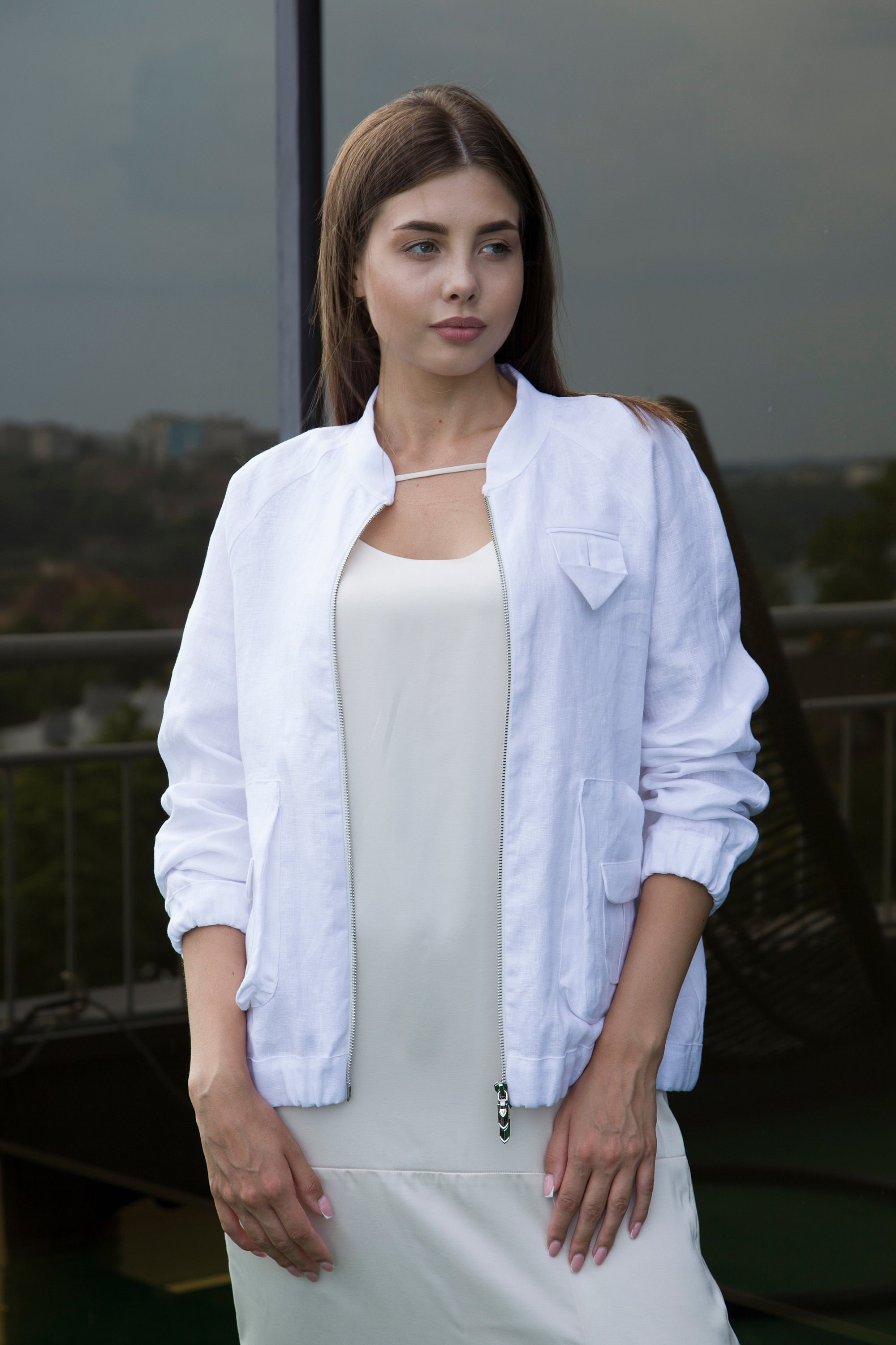 【COSYHARU】Linen bomber summer jacket COSYHARU】Linen bomber summer jacket