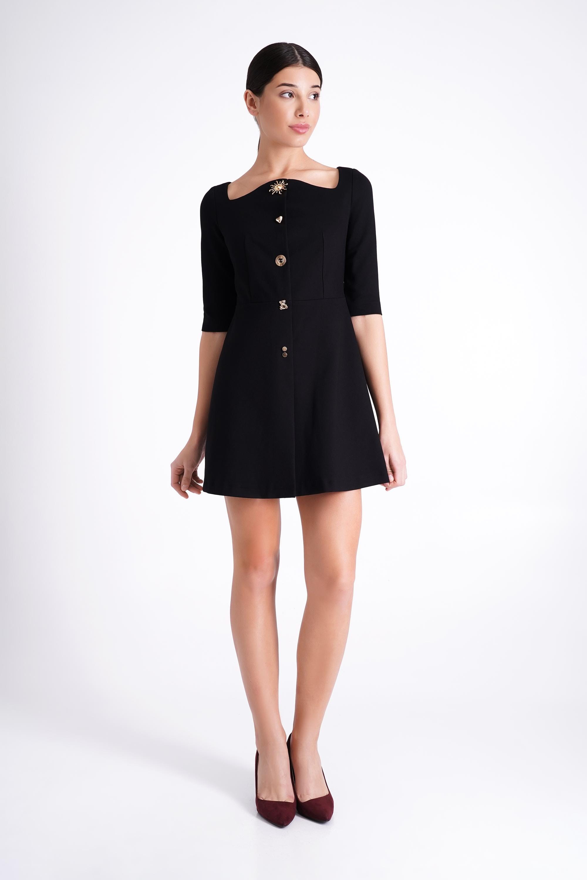 black mini dress gold buttons ASOS Design - Square Neck Mini Dress - Women - Polyester/Spandex - 2 US