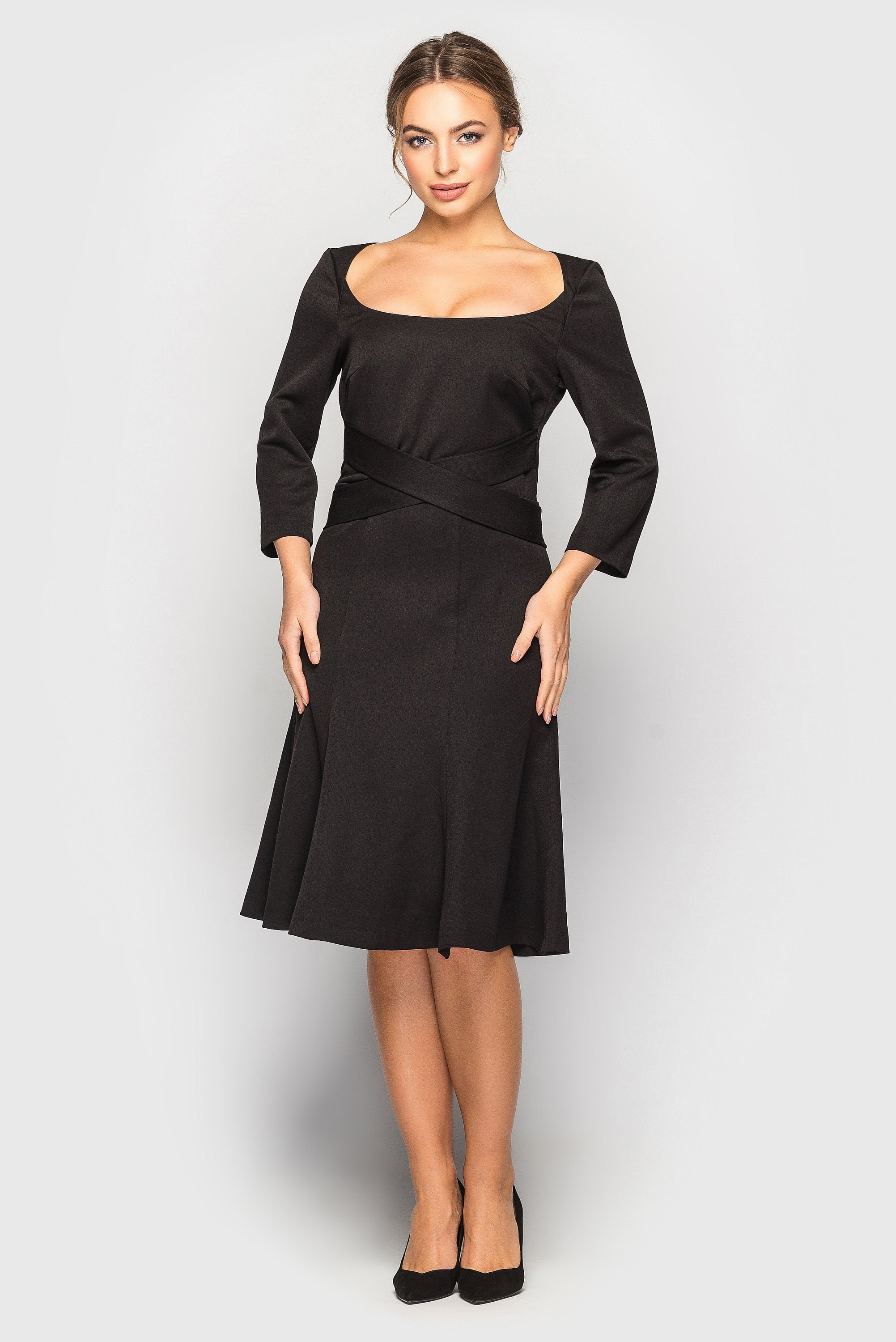 black deep neck dress