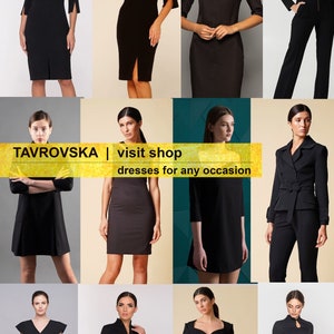High neck cocktail structured dress Long sleeve office dresses for women Womens dresses for wedding guest Stand Collar midi dress TAVROVSKA image 10