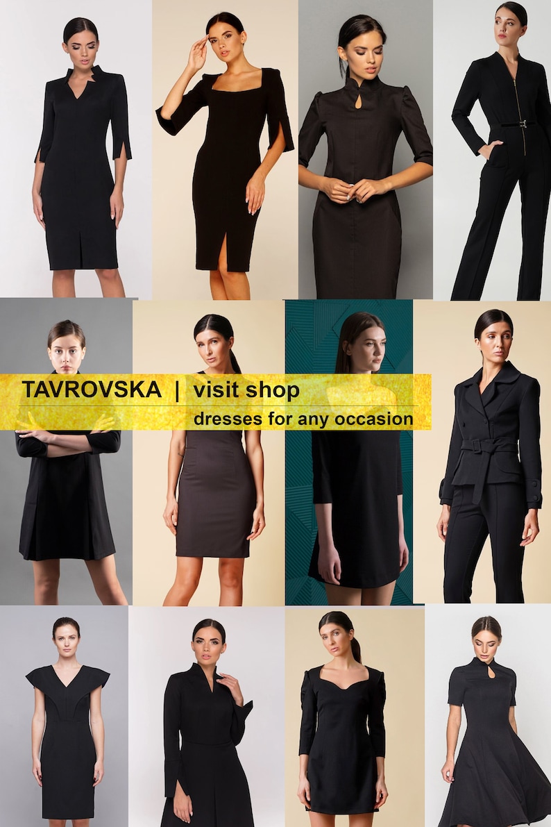 High neck cocktail structured dress Long sleeve office dresses for women Womens dresses for wedding guest Stand Collar midi dress TAVROVSKA image 10