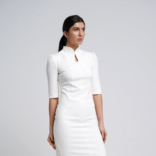 White Cheongsam Cocktail Dress High 