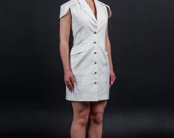white and gold blazer dress Zara - Double Breasted Blazer Dress With Chain - Off White