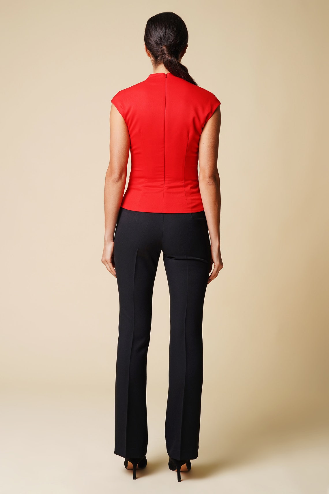 Red Square Neck Blouse with Back Closer and Cap Sleeves