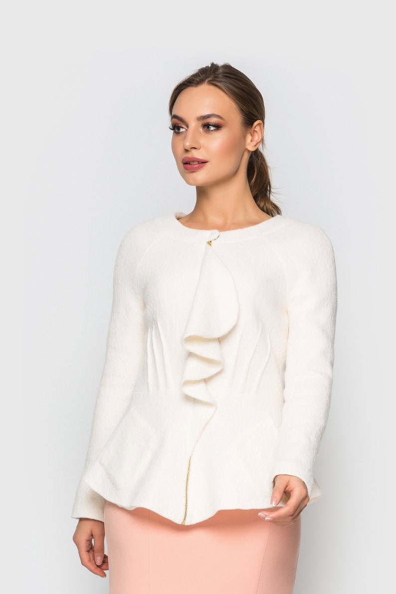 White Boiled Wool Jacket Women Bridal Short Cashmere Coat Etsy