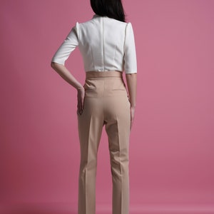 Mandarin collar blouse women, Qipao high neck blouse, Keyhole office shirt women, Fitted retro blouses, White elegant blouse