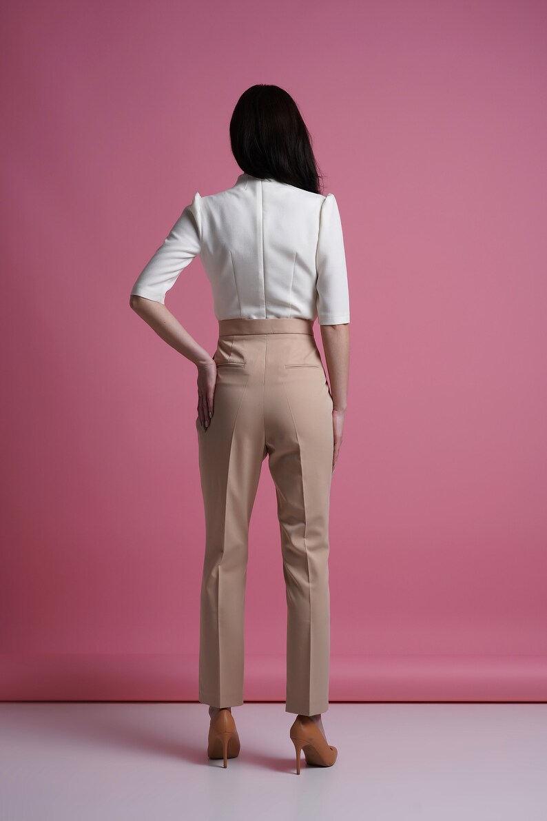 Mandarin collar blouse women, Qipao high neck blouse, Keyhole office shirt women, Fitted retro blouses, White elegant blouse
