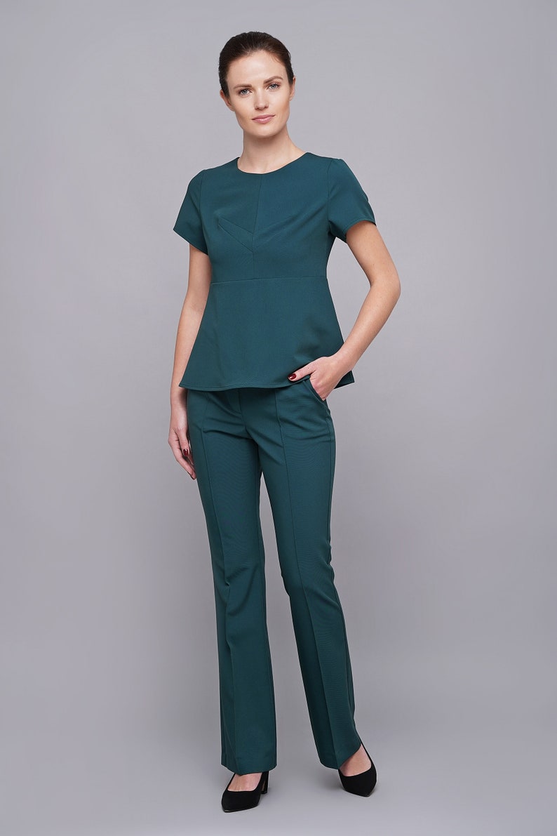 Pantaloni a vita alta da donna, Pantaloni svasati da donna, Tailleur pantalone a vita alta, Pantaloni a vita alta cuciti, Pantaloni dritti da donna, Pantaloni da lavoro TAVROVSKA immagine 5