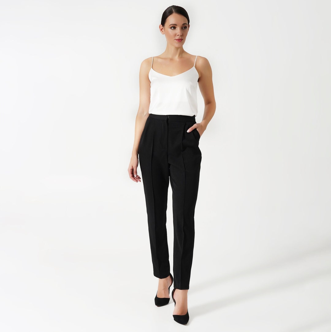 Black Cigarette Pants, High Waisted Dress Pants Womens, Black Work
