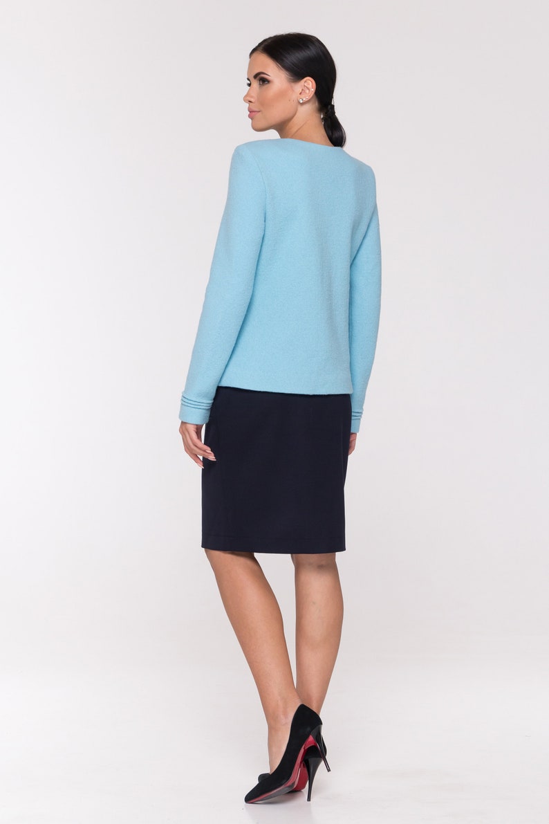 Blue wool zipup jacket for women Short wool coat jackets Etsy