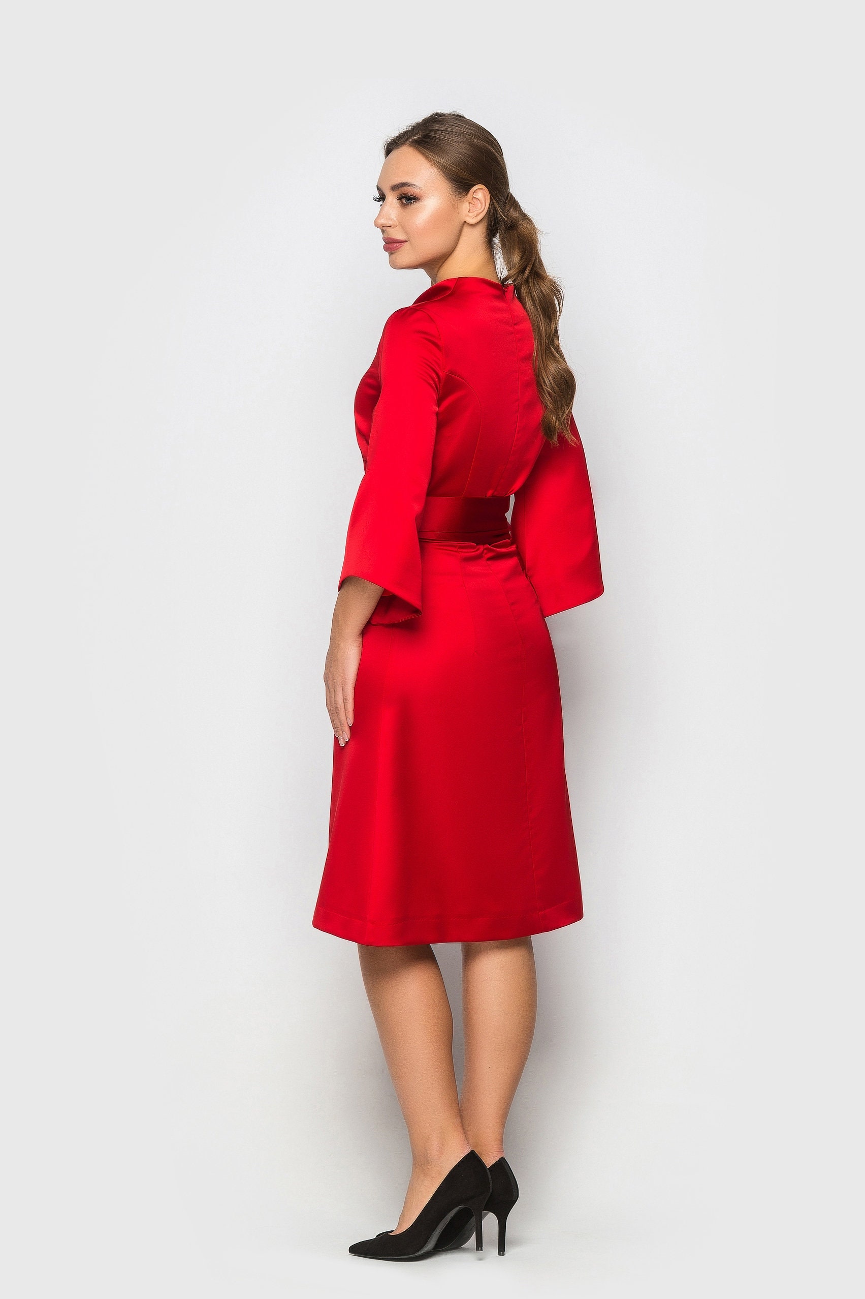 kamea red satin cocktail midi dress reviews Brick Red Backless Cocktail Midi Dress KAMEA