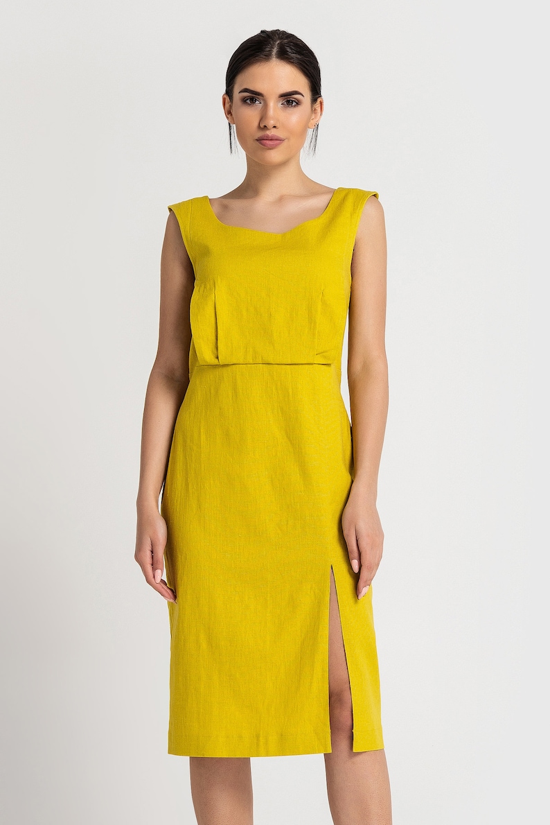 Summer Linen Wedding guest dress Yellow Dresses for women Etsy