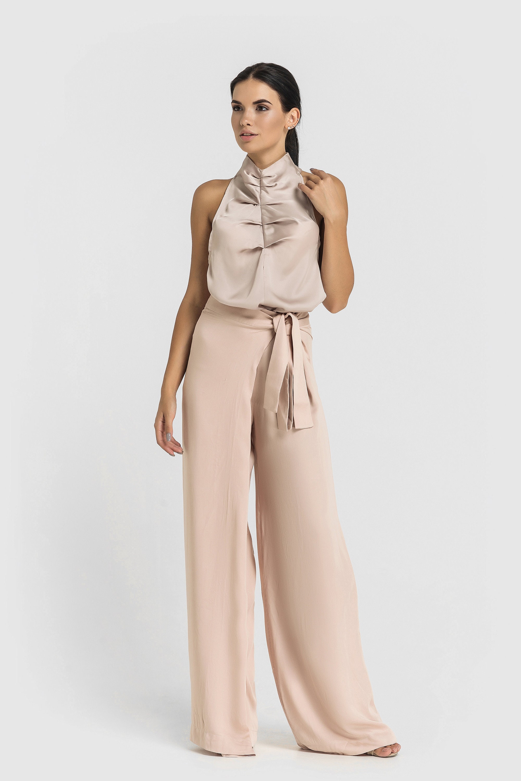 Palazzo Wrap Pants for Women, Tie Waist Wide Leg Pants