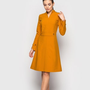 High neck cocktail structured dress Long sleeve office dresses for women Womens dresses for wedding guest Stand Collar midi dress TAVROVSKA image 8