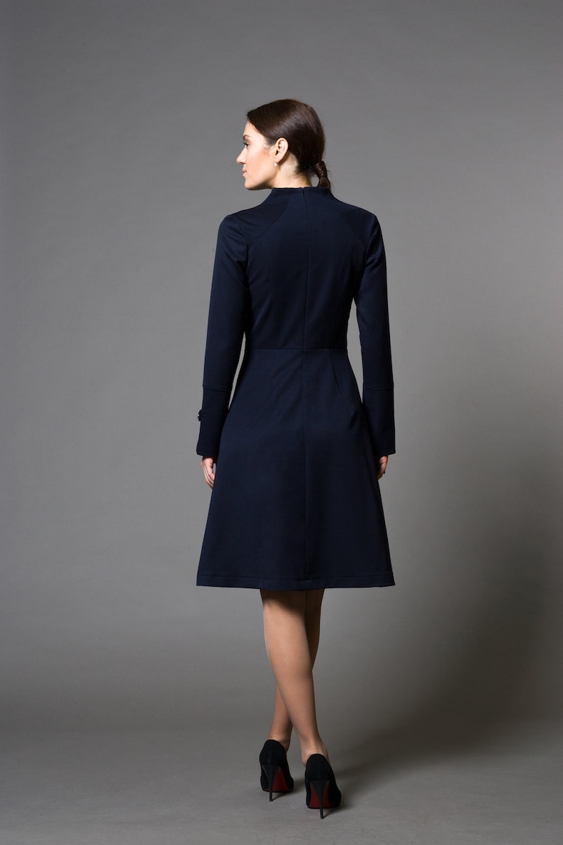 High neck cocktail structured dress Long sleeve office dresses for women Womens dresses for wedding guest Stand Collar midi dress TAVROVSKA image 2