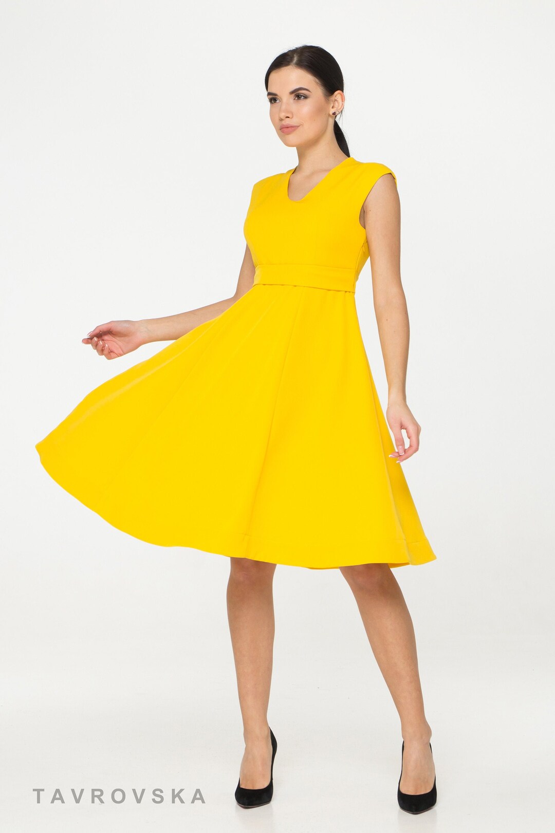 Midi Wedding Guest Dress, Dresses for Women, Yellow Fit and