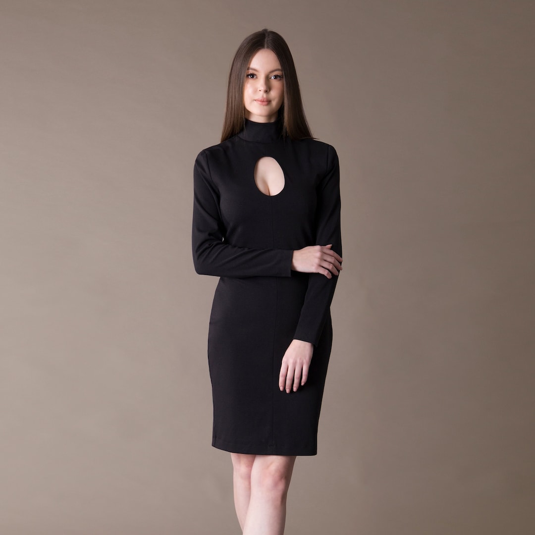 Black long sleeve high neck dress hotsell