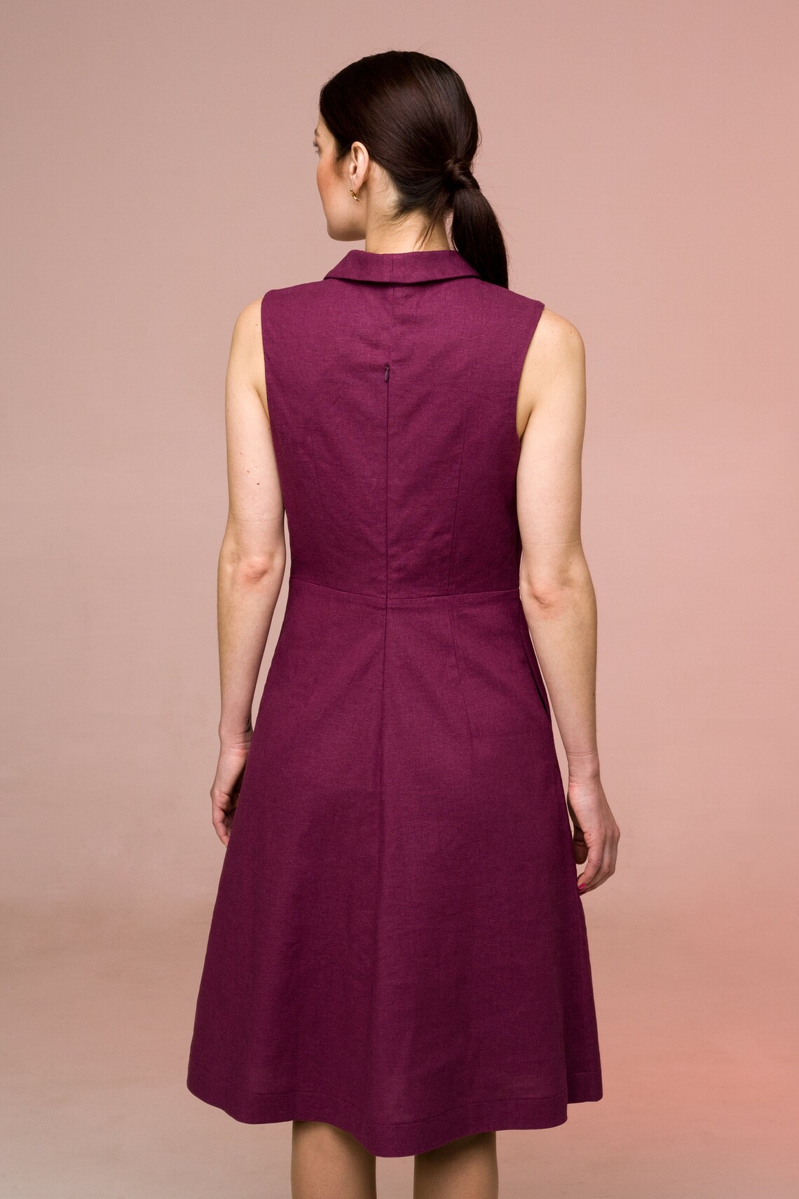 Purple Linen Dress Shawl collar summer wedding guest dress | Etsy