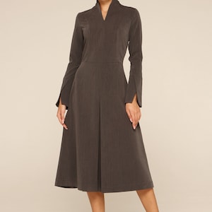 High Neck Long Sleeve Dress, Work dresses for women, Modest cocktail dress, Fit and flare dress mid calf, Business office dress