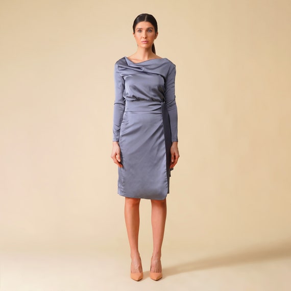 grey midi dress for wedding guest Madison Tulle Midi Dress in Grey main image 0