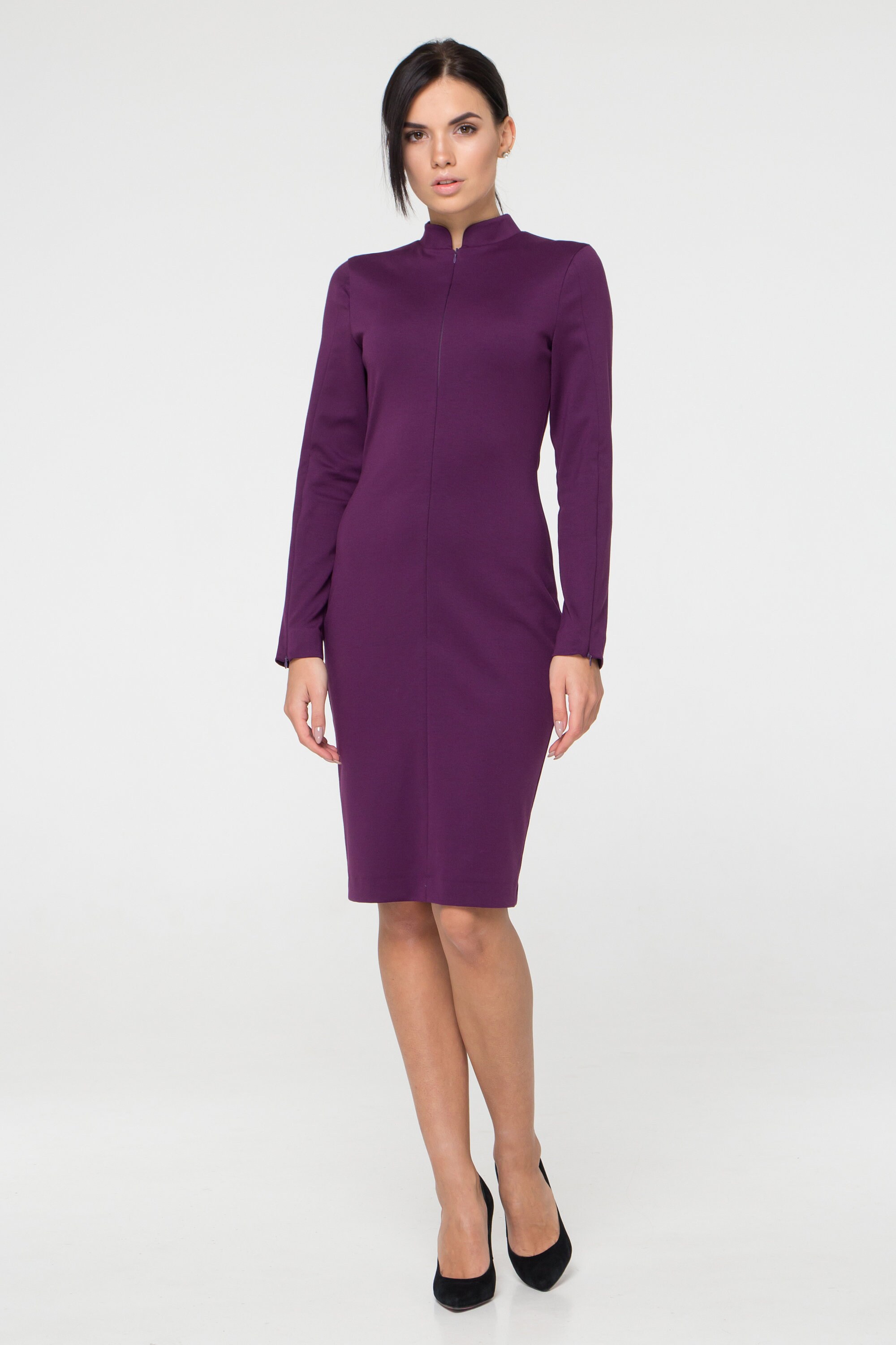 Purple Bodycon Dress, Mock Turtleneck Zipper Front, Cheongsam Style Purple Bodycon Dress, Mock Turtleneck Zipper Front, Cheongsam Style