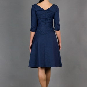 Robe de cocktail bleue, robes de soirée simples pour femmes, robe patineuse décontractée pour bureau d'affaires, robe ajustée et évasée de demoiselle d'honneur modeste TAVROVSKA image 5