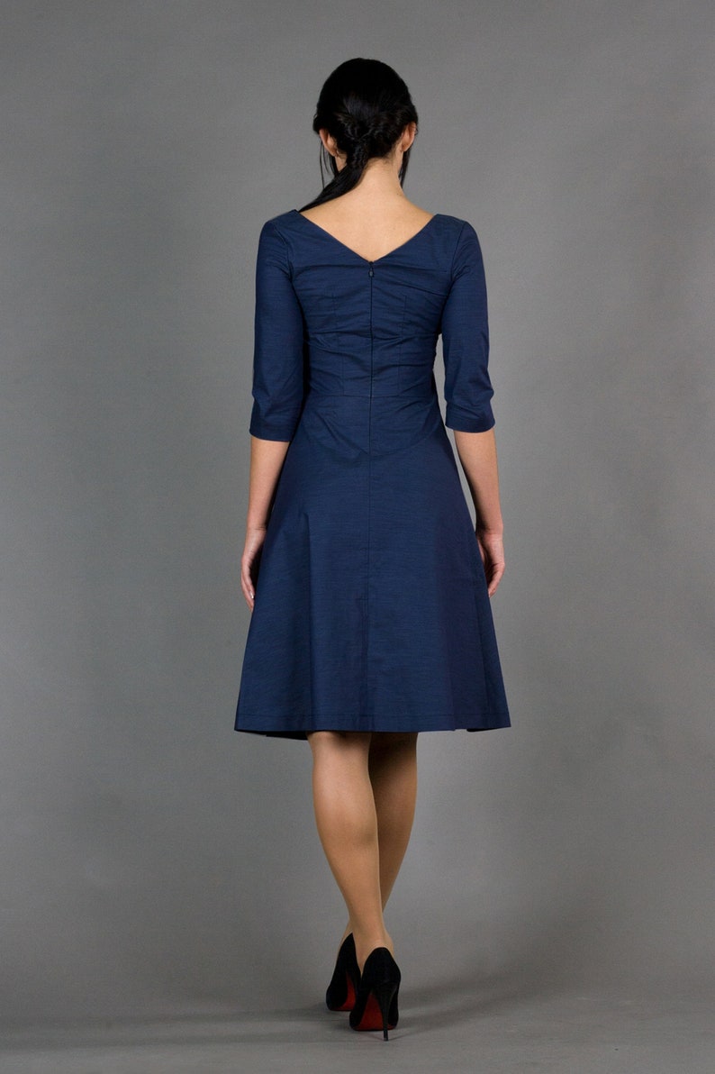 Robe de cocktail bleue, robes de soirée simples pour femmes, robe patineuse décontractée pour bureau d'affaires, robe ajustée et évasée de demoiselle d'honneur modeste TAVROVSKA image 5