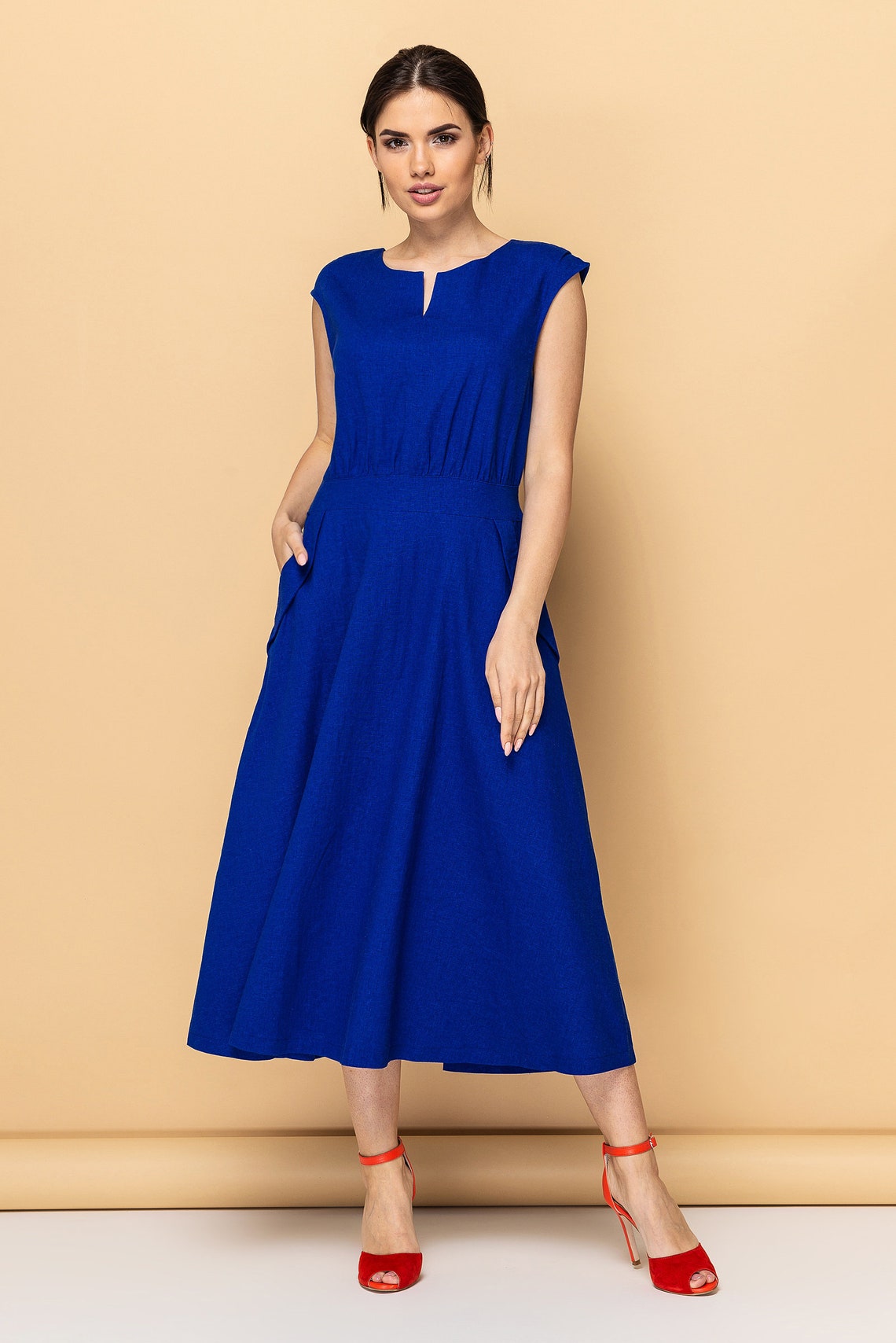 Linen Dress With Pockets Summer Dresses for Women Modest | Etsy