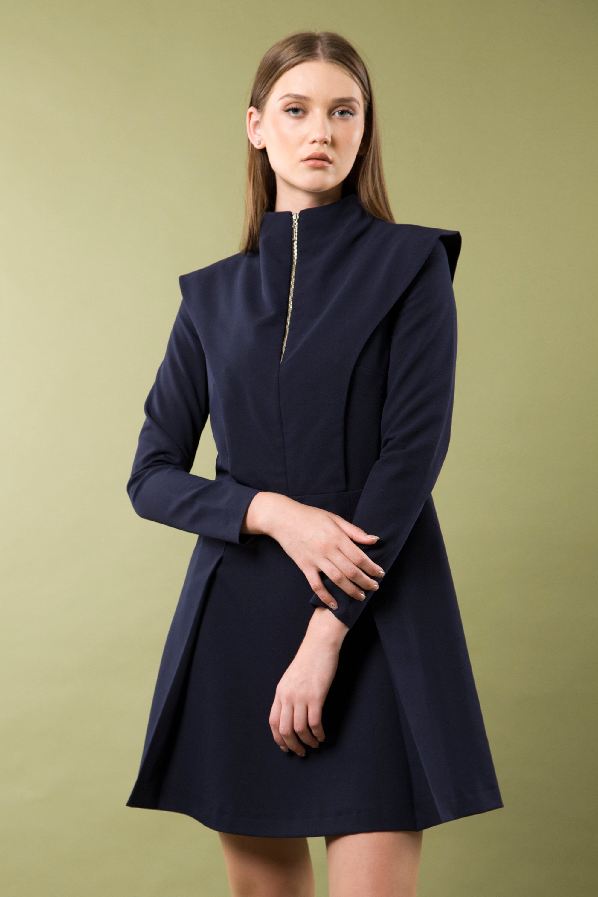 High Neck Military Style Women's Dress, Fit and Flare High Neck Military Style Women's Dress, Fit and Flare