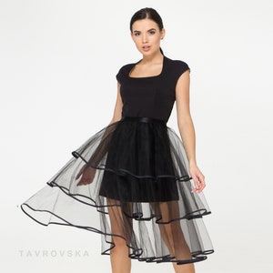 Black mini tulle dress, Womens occasion dress, Cocktail dress with tulle overlay, Detachable skirt dress, Potoshoot dress TAVROVSKA