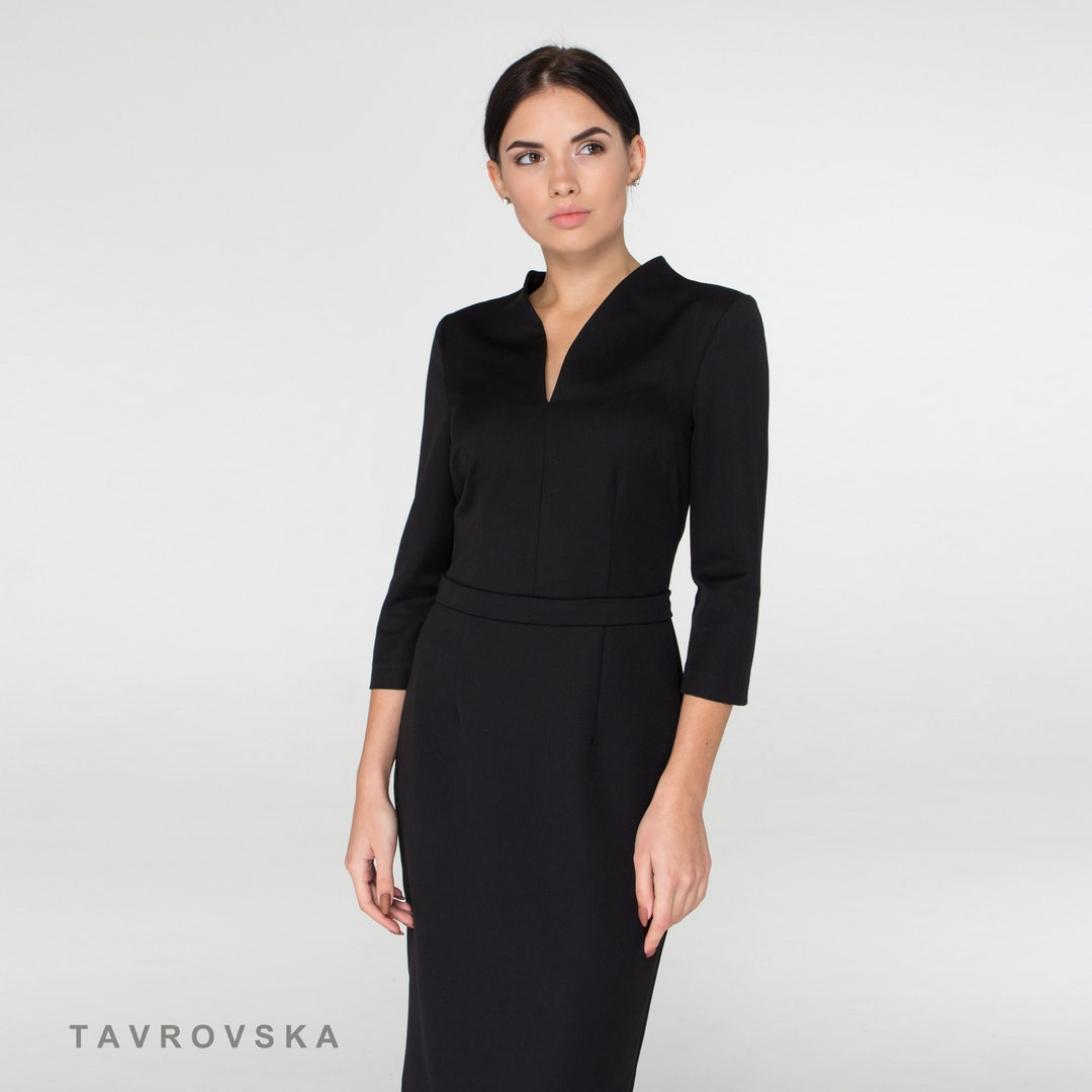 Black Midi Dress Business Attire Work Dresses for Women Modest Formal — free download