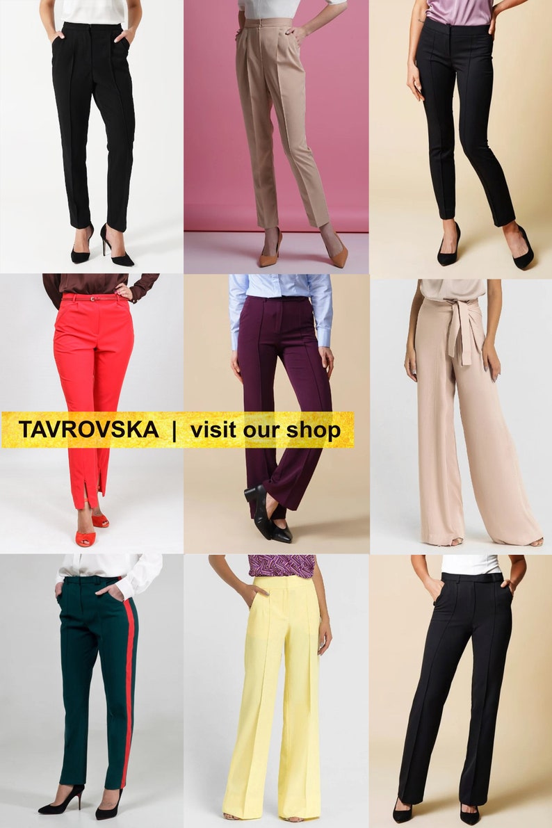 Pantalones de trabajo negros de cintura alta y pierna acampanada. imagen 9