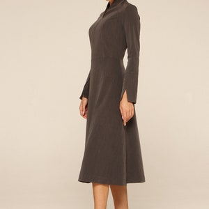 High Neck Long Sleeve Dress, Work dresses for women, Modest cocktail dress, Fit and flare dress mid calf, Business office dress