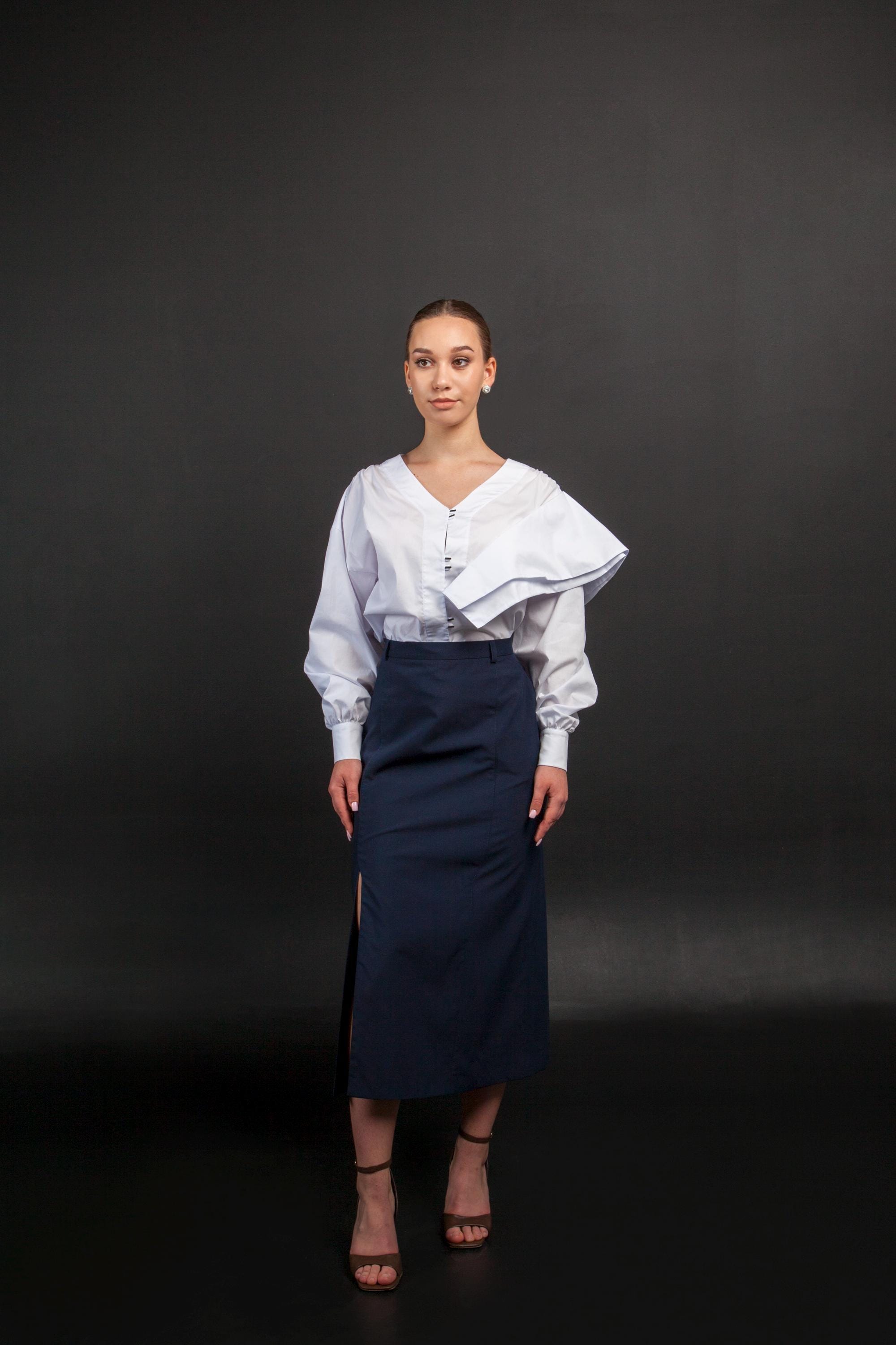 White Cotton Ruffle Blouse, Asymmetric Designer Top - Etsy Canada