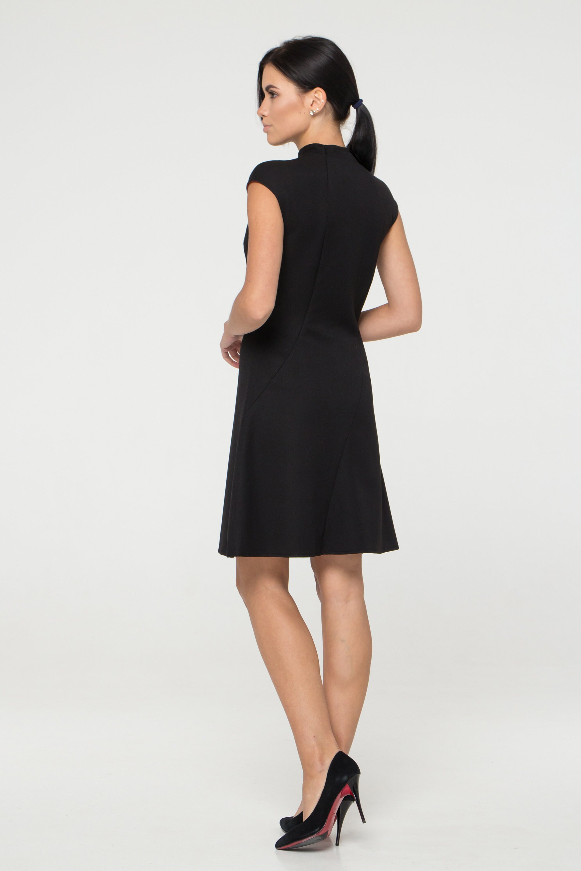 black dress business attire Big in XLarge Relaxed collar with open v neck Midi Dress Business Dresses With