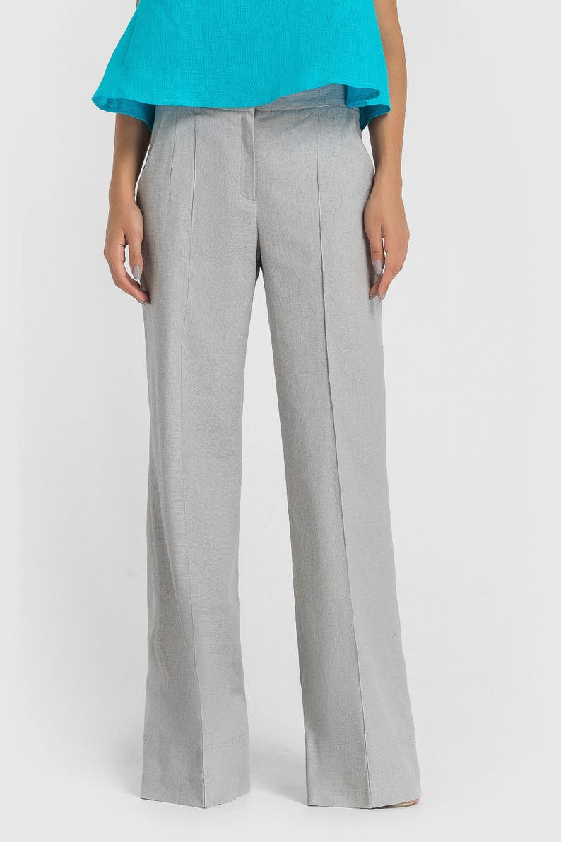 LAST SIZE 02 us (36 eu) Linen Wide leg Palazzo Pants Women, High Waist Hippie Summer Gray Womens Trousers, Boho high waisted pants TAVROVSKA image 7