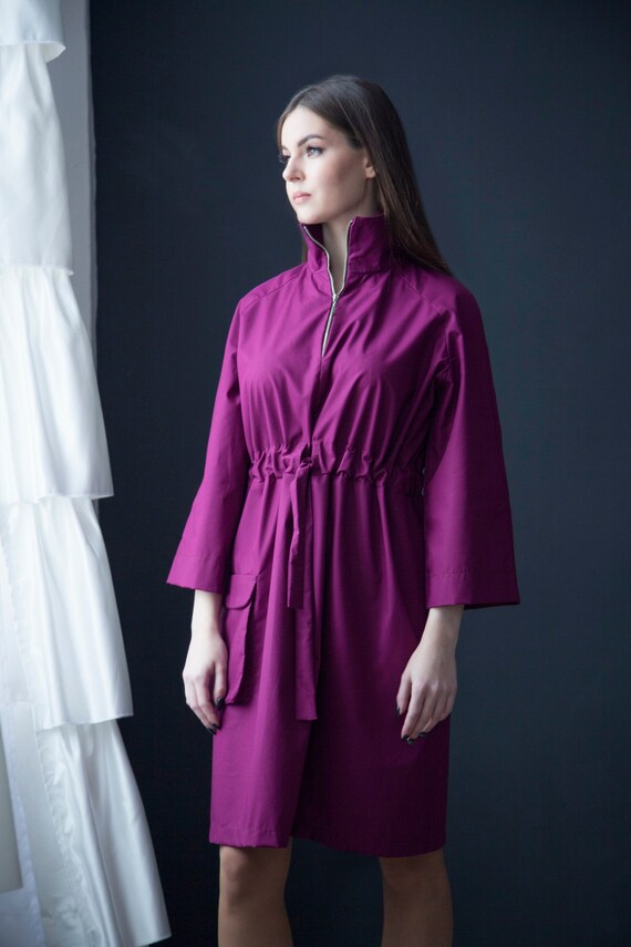 Last Size: 2 US (36 EU) Sale / High Neck Front Zip Dress, Simple Half Zip Dresses for Women, Sporty Casual Shift Midi Dress TAVROVSKA