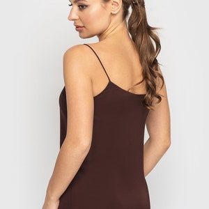 Camisole brown slip top, Silk satin tops for women, Bridesmaid Cami Spaghetti strap top, Cocktail tank top TAVROVSKA image 5