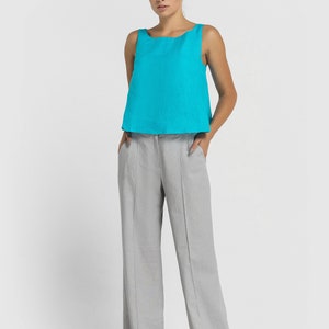 LAST SIZE 02 us (36 eu) Linen Wide leg Palazzo Pants Women, High Waist Hippie Summer Gray Womens Trousers, Boho high waisted pants TAVROVSKA image 4